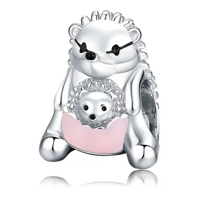 Cute Hedgehog Mother & Baby Charm Bead Genuine Sterling Silver Compatible With Pandora Bracelets