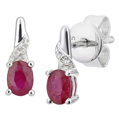 Jewelco London 9ct White Gold Round 1pts Diamond Oval 0.38ct Ruby Inverted Snowcone Drop Earring