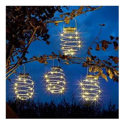 4x Solar Powered Warm White Copper LED Spiral Hanging Lights Outdoor