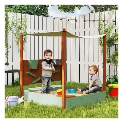 AIYAPLAY Wood Sandpit for Kids with Canopy for Garden, Beach, Green