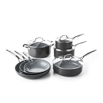 GreenPan Valencia Pro Hard Anodized Induction Safe Healthy Ceramic Nonstick, Piece Set, Gray