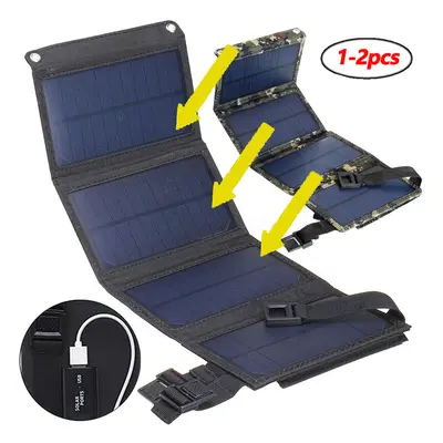 (Black 2pcs) 50W Outdoor Foldable Solar Panels Cell 5V USB Portable Waterproof Solar Smartphone 