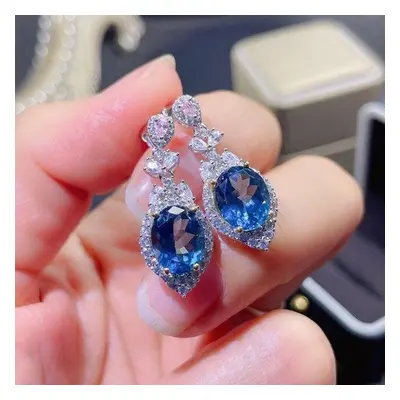 (blue) %natural Sapphire Earrings Genuine Sterling Silver Earring Exquisite Gifts For Women Luxu