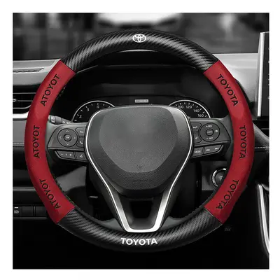 (Red) 38cm car deerskin carbon fiber steering wheel cover for Toyota Land Vios