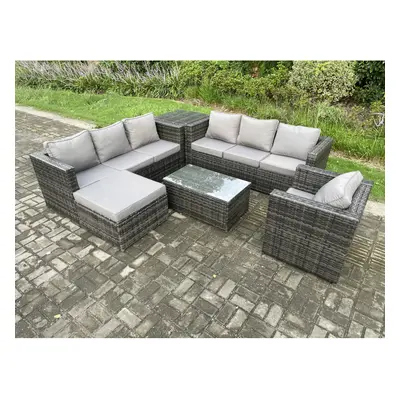 Fimous Wicker PE Rattan Sofa Set Outdoor Patio Garden Furniture with Armchair Oblong Coffee Tabl