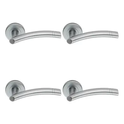 4x PAIR Arched Round Bar Handle with Ring Detailing Concealed Fix Satin Chrome