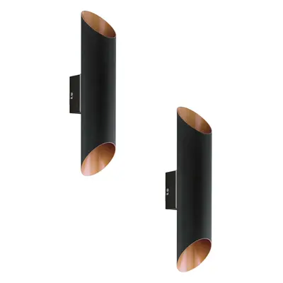 2 PACK IP44 Outdoor Wall Light Black & Copper Modern Up Down Lamp 3.7W LED