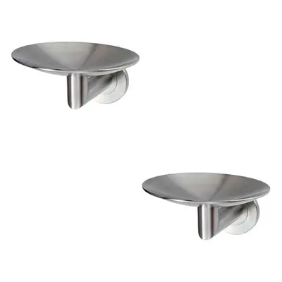 2x Curved Bathroom Soap Dish on Concealed Fix Rose 112mm Dia Stainless Steel