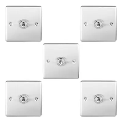 5 PACK Gang Single Retro Toggle Light Switch SATIN STEEL 10A Way Wall Plate