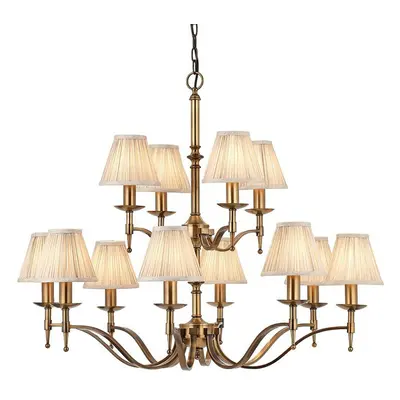 Avery Ceiling Pendant Chandelier Light Lamp Antique Brass & Beige Pleat Shade