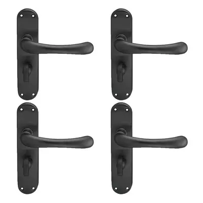 4x PAIR Smooth Rounded Lever on Shaped Bathroom Backplate x 42mm Matt Black