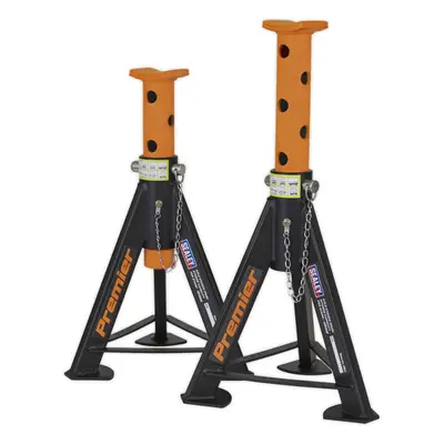 PAIR Tonne Heavy Duty Axle Stands - 369mm to 571mm Adjustable Height - Orange