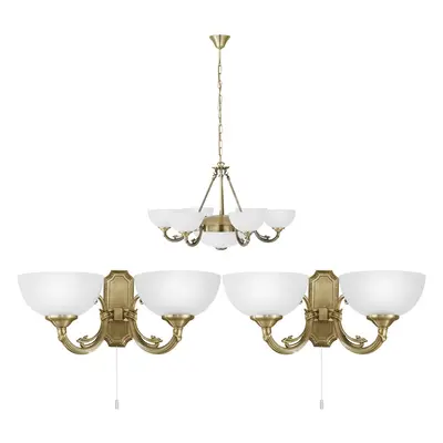 Ceiling Pendant & 2x Matching Wall Lights Bronze Satin Glass Multi Chandelier