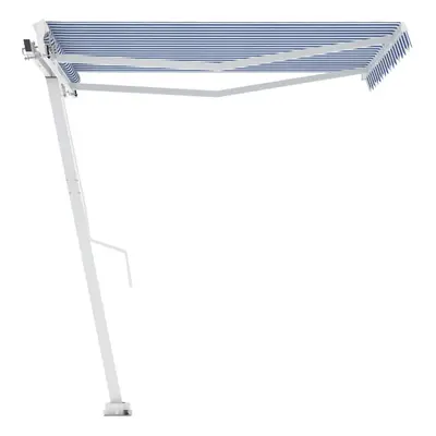 vidaXL Freestanding Manual Retractable Awning 350x250 cm Blue/White Shelter