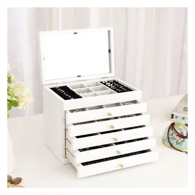 (white) Jewelry Box Large Wooden Multi-tiered White