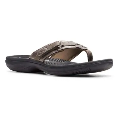 Clarks Women's Breeze Sea Flip-Flop Pewter Synthetic/Black Sole