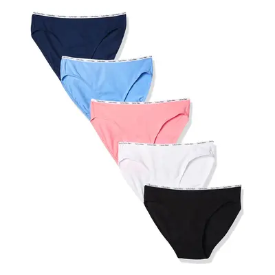 Calvin Klein Women's Signature Cotton Logo Stretch Bikini Panties 5-Pack Black/White/Genie/Tende