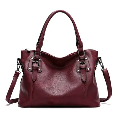 (wine red) Vintage Leather Tote Spacious Elegant Shoulder Handbag