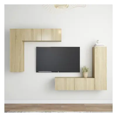 vidaXL TV Cabinet Set Piece Sonoma Oak Engineered Wood Furniture TV Stand