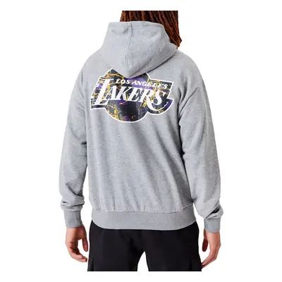 (L, Black) New Era Mens Los Angeles Lakers Infill Team Logo Oversized Hoodie - Black