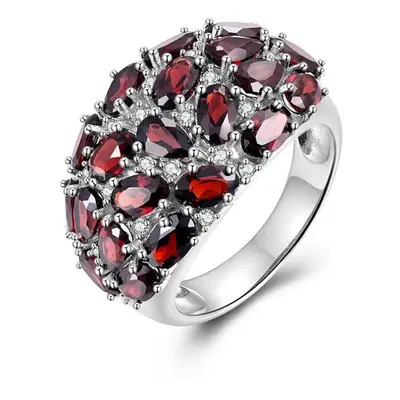 (red, 7#) Light Luxury Ornate Design Garnet Ring With Natural Gems Sterling Silver Jewelry For W