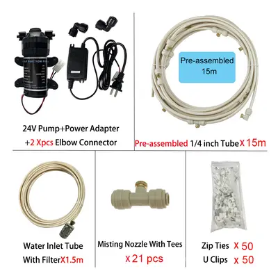 (15m brass B) New Quiet Garden Water Mist Spray Electric Electric Diaphragm Pump Kit Greenhouse 