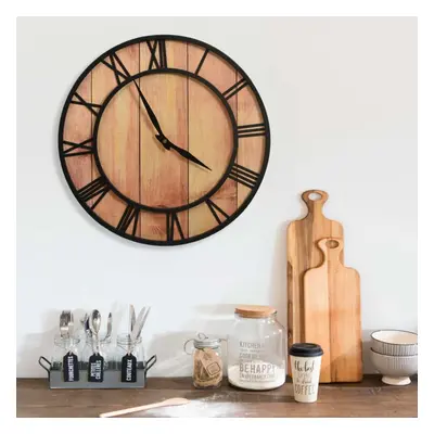 vidaXL Wall Clock Brown and Black MDF and Iron Home Office Decor Analog Clock