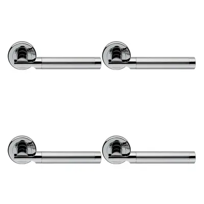 4x PAIR Round Bar Handle on Chamfered Edged Round Rose Satin & Polished Chrome