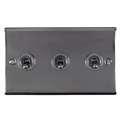 3 Gang Triple Retro Toggle Light Switch BLACK NICKEL 10A Way Lever Plate