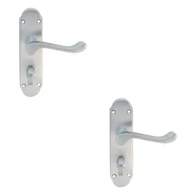 2x PAIR Victorian Upturned Handle on Bahtroom Backplate x 42mm Satin Chrome