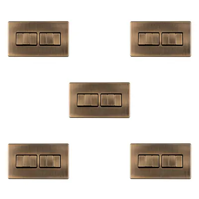 5 PACK Gang Multi Light Switch SCREWLESS ANTIQUE BRASS Way 10A Slim Rocker