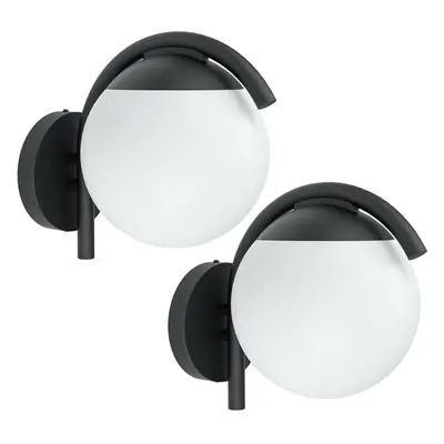 2 PACK IP44 Outdoor Wall Light Black & Diffused Shade 1x 28W E27 Porch Lamp