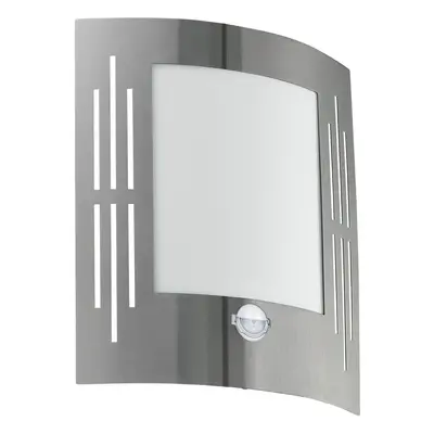 IP44 Outdoor Wall Light & PIR Motion Sensor Stainless Steel x 60W E27 Bulb