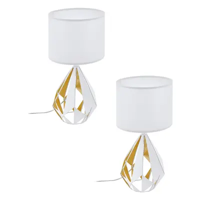 2 PACK Table Lamp Desk Light White Shade & Honey Gold Geometric 1x 60W E27