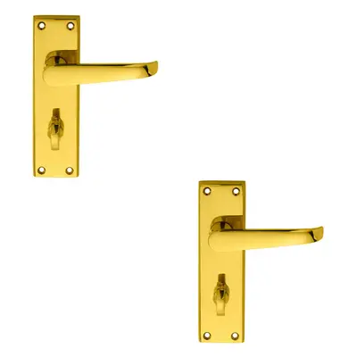 2x PAIR Straight Victorian Lever on Bathroom Backplate x 43mm Polished Brass