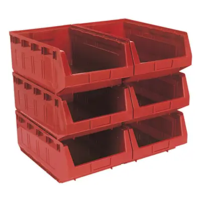 6 PACK Red x x 190mm Plastic Storage Bin - Warehouse Part Picking Tray