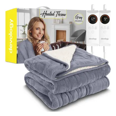 (King Size - 230x250cm (Dual Control), Grey Shearling) Heating Blanket - Electric Blanket - Digi