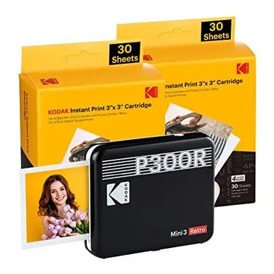 Mini Retro 4PASS Portable Photo Printer 3x3 Sheets Bundle Black