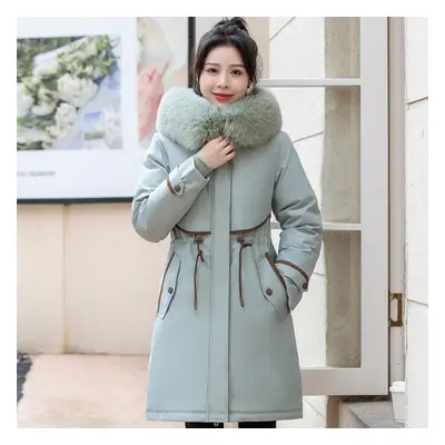 (light blue, 5XL) Plus Size M-6xl Winter Women&apos;s Cold Coat Hooded With Faux Fur Collar Line