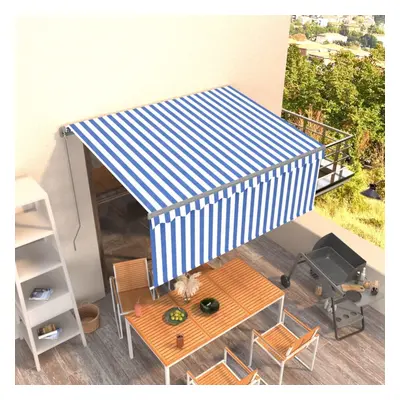 vidaXL Manual Retractable Awning with Blind 3.5x2.5m Blue&White Outdoor Awning