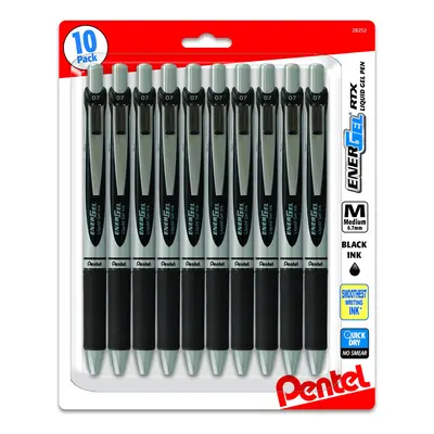 Pentel Energel 0.7 MM RTX Retractable Deluxe Liquid Gel Pen Bulk Pack Of Black Ink Metal Medium 