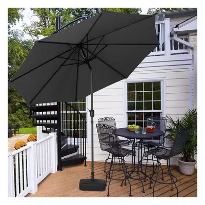 (Black, w/ Square Weight Base) Garden Parasol Tilt Crank Patio Sunshade Umbrella 3M