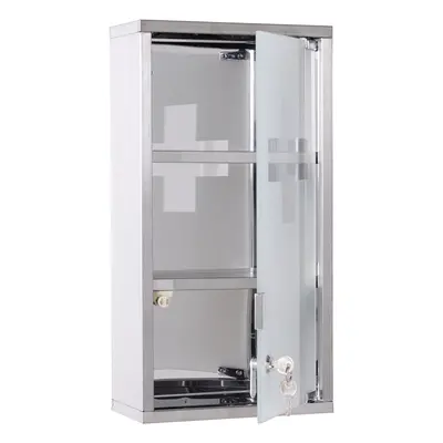 HOMCOM Wall Mounted Medicine Cabinet First Aid Box Glass Door Lockable