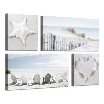 ARTISTIC PATH Beach Wall Art Seascape Print: Starfish & Chair on Seaside Giclee Artwork Painting