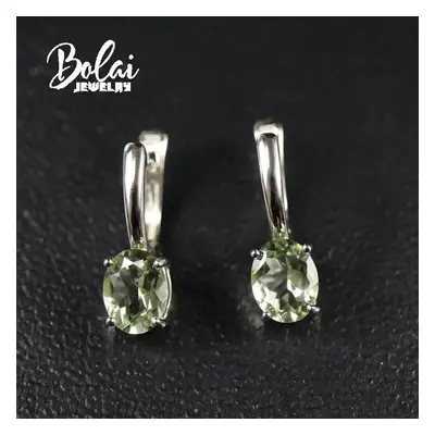 (green, S) Natural Green Amethyst Earring Oval 7*9mm Sterling Silver Simple Style For Women To W