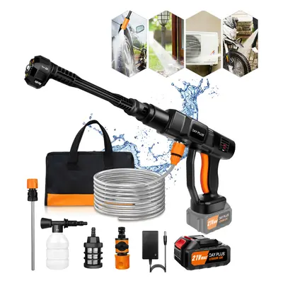 (with Batteries) Cordless Power Washer 45bar 25000RPM with Nozzle and Hose for Car Floor Garden 