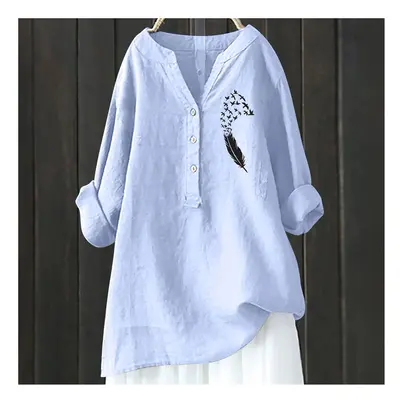 (HCY46, XXL) Women's Autumn Winter New Fashion Printed Button Up Shirt Long Sleeved Bamboo Linen