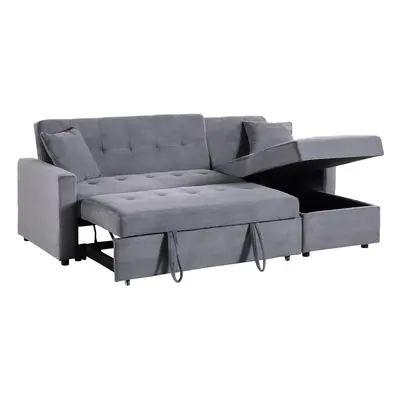 (Grey) Hinton Shaped Corner Sofa Bed with Hidden Storage and Reversible Chaise