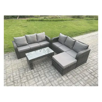 Fimous Outdoor Lounge Sofa Set Rattan Garden Furniture Set with Rectangular Coffee Table Big Foo