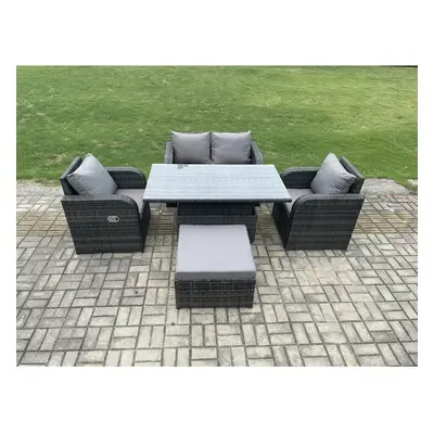 Fimous PE Rattan Outdoor Garden Furniture Set Height Adjustable Rising lifting Dining Table With